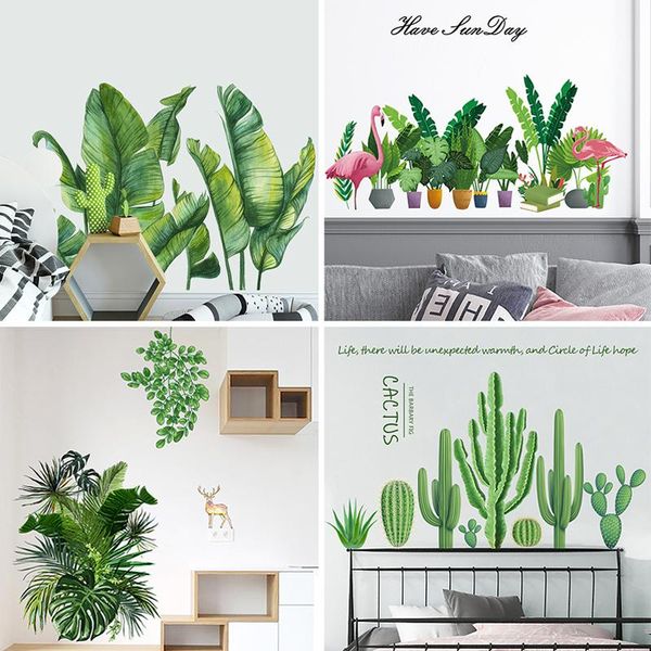 

wall stickers green plant sticker diy cactus beach tropical palm leaves removable modern art decal mural