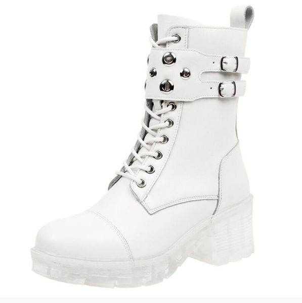 

boots selling fashion autumn chunky ankle boot woman crystal clear soles small white slimming short tube lace-up, Black