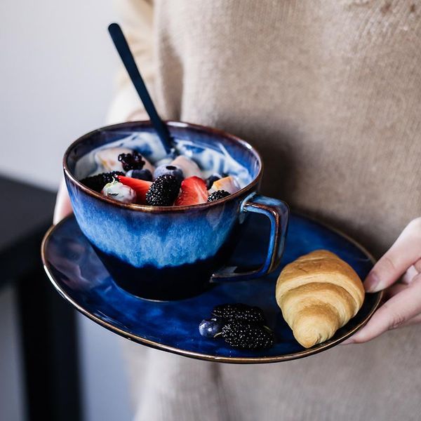 

mugs one person european-style creative western breakfast tableware set household ceramic plate milk cup oatmeal bowl
