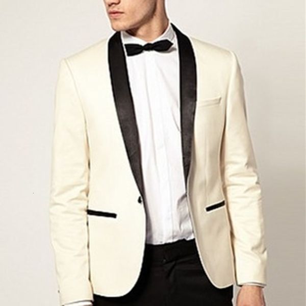 

men's suits & blazers suit custom made to measure ivory tuxedo jacket black lapel tailored wedding for men bespoke white, White;black