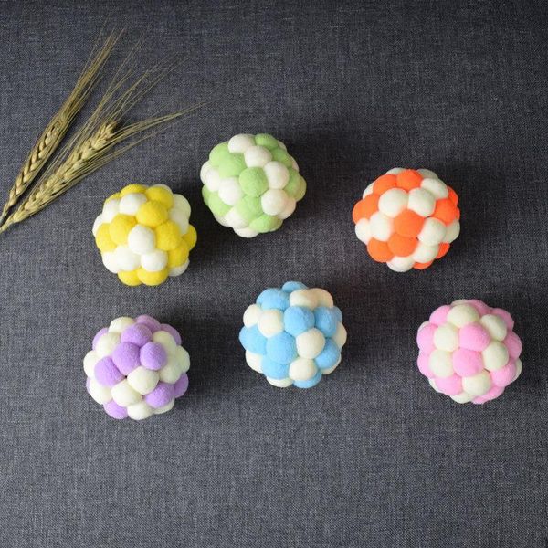 

cat toys 1pc multicolor interactive toy plush ball creative bouncy pompom kitten chew pet supplies