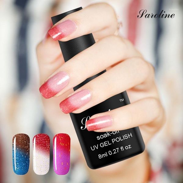 

saroline thermal change uv led gel lacquer for nail design soak off semi-permanent temperature changing color polish1, Red;pink