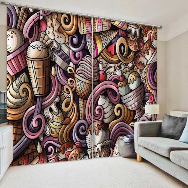 

curtain & drapes custom 3d printing living room bedroom curtains ice cream pattern blackout cortinas