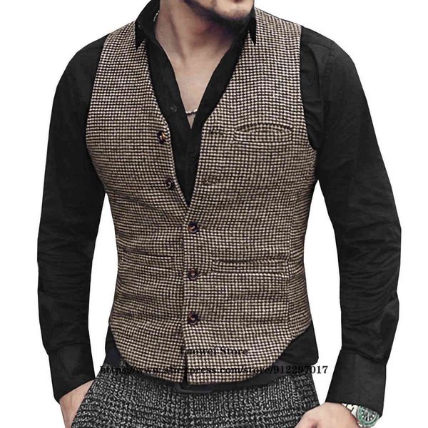 

men's vests suit retro style houndstooth business formal classic groomsmen clothing for wedding men waistcoat jacket homme gilet g, Black;white