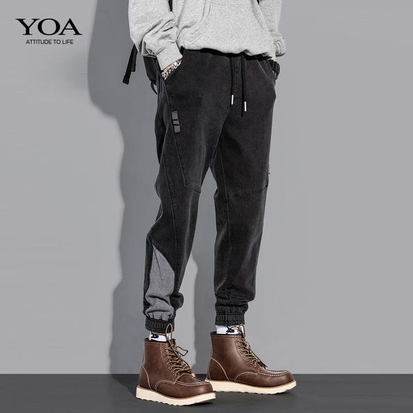 

men's jeans icclek autumn and winter loose hip-hop trousers casual overalls baggy men pants patchwork, Blue