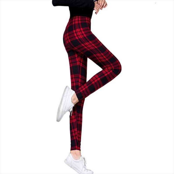 

women grid print plaid leggings female fitness leggins lady slim pencil pants push up high elastic waist trousers black