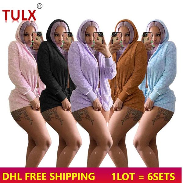 

women's tracksuits two piece polar fleece pajamas set women lingerie home service lounge wear hooded sweatshirts and shorts solid sleep, Gray