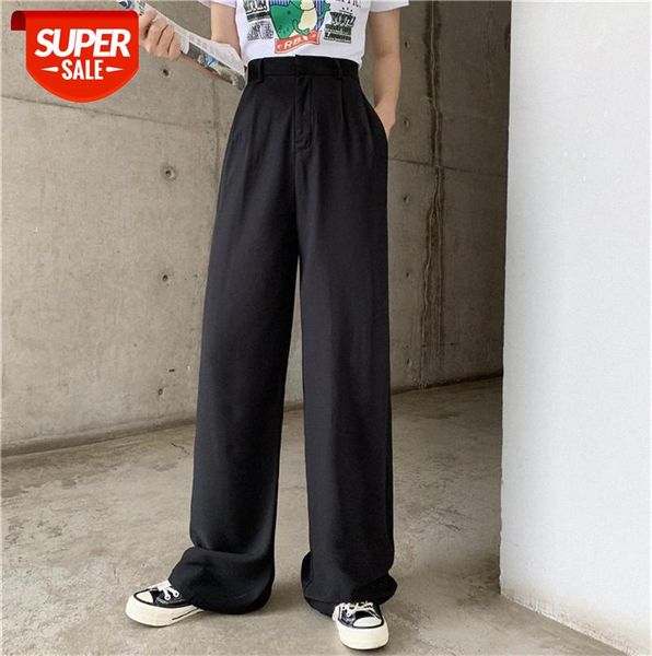 

korean version of ins wild drape loose straight trousers women #ar57, Black;gray