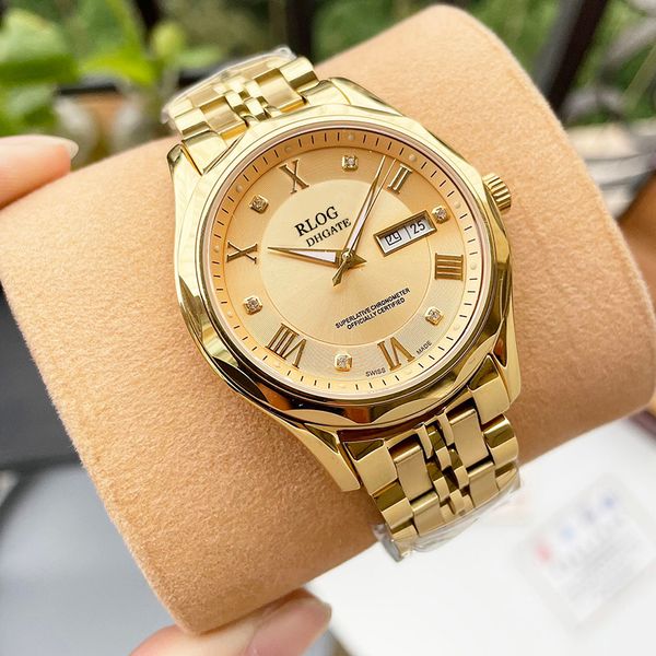 

mens watch automatic mechanical watches classic gold 316 belt sapphire wristwatch lux menwatch, Slivery;brown