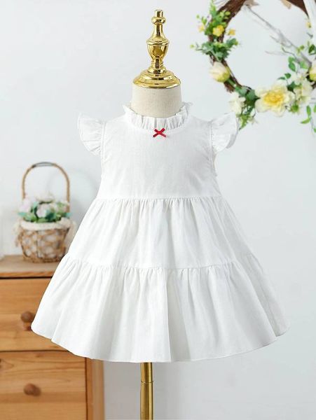 

baby bow detail ruffle trim keyhole back dress she, Red;yellow
