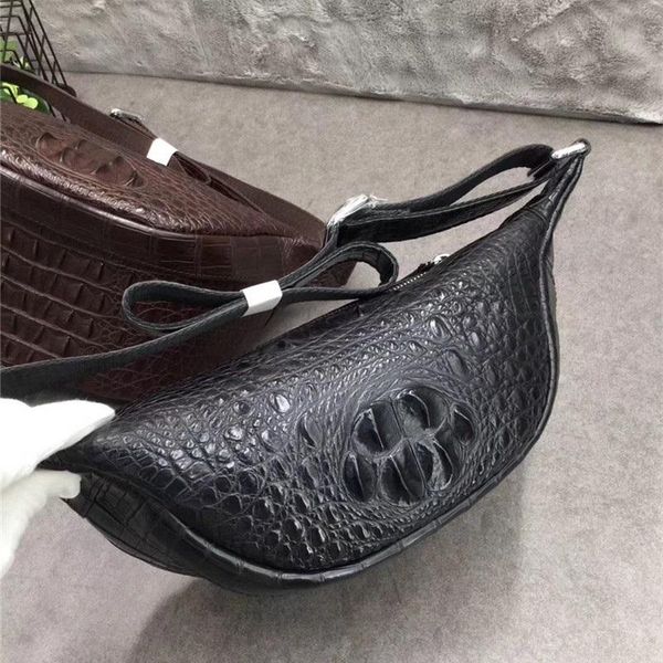 

authentic crocodile skin zipper closure men's small casual waist packs genuine alligator leather male chest bag messenger bags