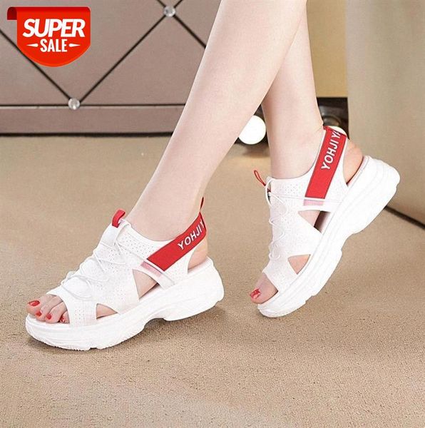 

fashionable open-toed sports sandals elastic with white chunky thick-soled platform shoes 2021 summer new women's 35-40 #zu2x, Black