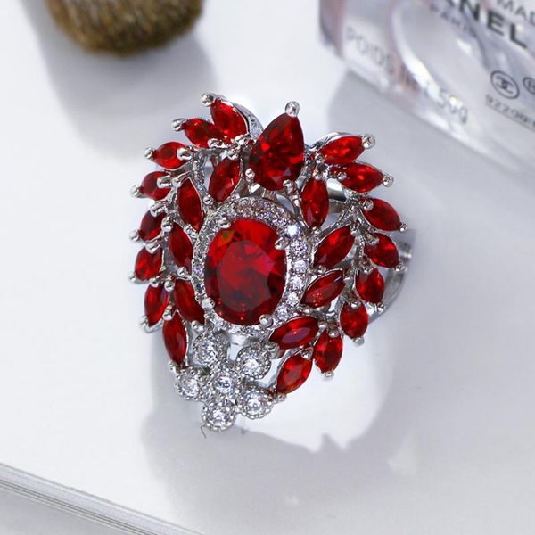 

red and blue crystal color jewelry copper fashion ladies pretty accessories jewelries women rings cluster, Golden;silver