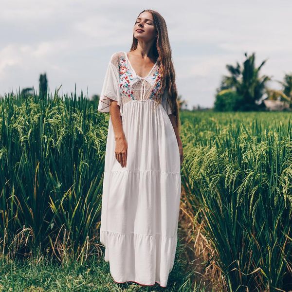 

women's swimwear bohemian kaftan beach tunic cotton cover up swimsuit women bikini cover-ups pareo sarong beachwear, White;black