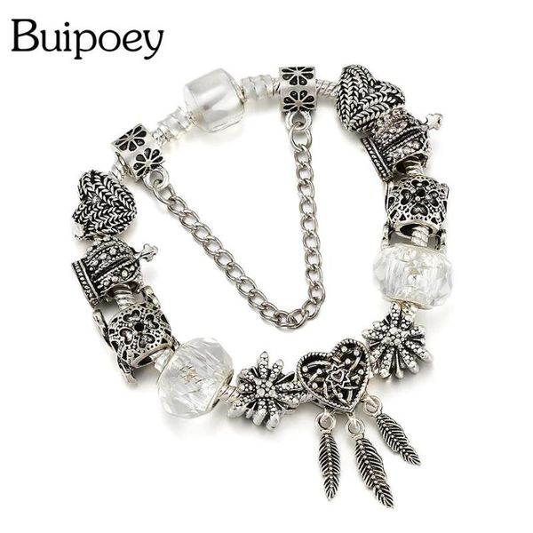

charm bracelets buipoey heart dream catcher for women men snowflake crown pumpkin wagon beaded silver color bangle jewelry, Golden;silver