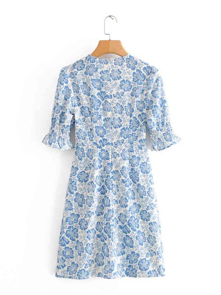 

beauty fashion french style floral print midi dress women casual chic v-neck summer mini dresses mujer vestido 210514, Black;gray