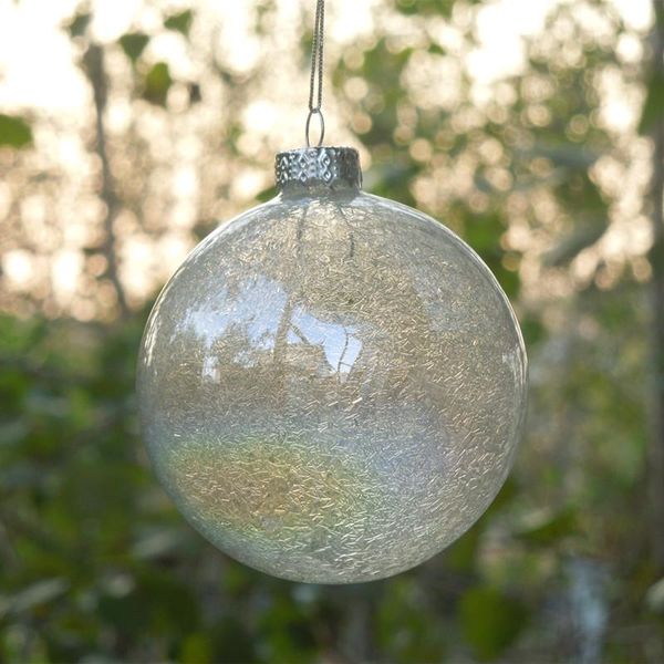 Decorazione per feste 8 pezzi/pacco Diametro = 8 cm Perle interne di perle lucenti che attaccano globo di vetro per la casa, pendente a forma di palla di Natale