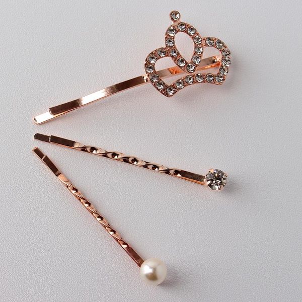 

hair clips & barrettes 3pcs one set rhinestone metal women clip fashion sweet lady headwear simple hairpin for girls pearl styling accessori, Golden;silver