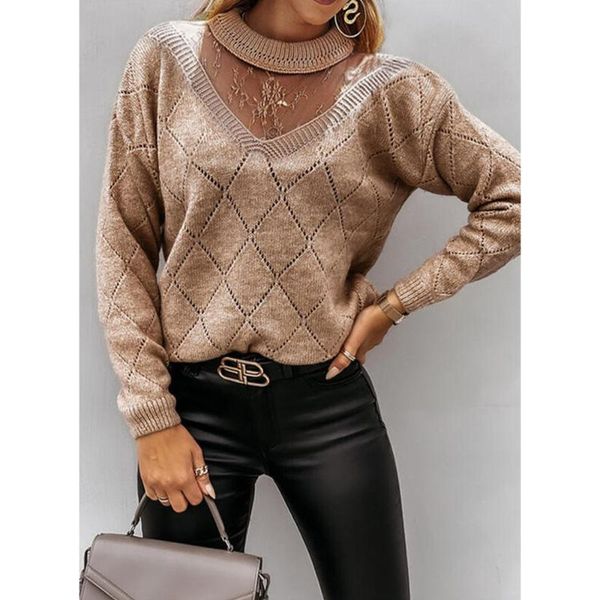 

women's sweaters turtleneck knitted women hollow out mesh patchwork solid gray pullovers vintage long sleeve warm oversize, White;black
