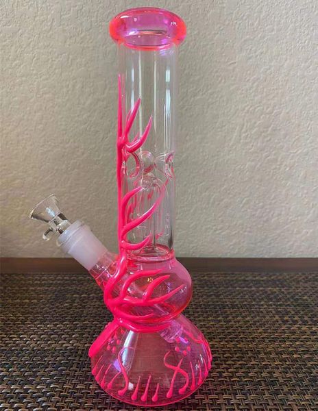 25 cm 10 inç Premium Çok Renkli Glow Koyu Pembe Nargile Su Boru Bong Cam Bongs ile 18mm Downstem ve Kase Kullanıma Hazır