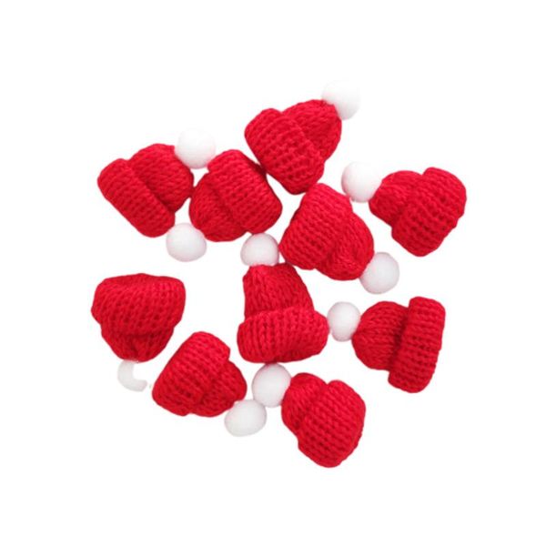 

christmas decorations 10pcs knitted small hat santa claus cap cute hats headdress party favors diy handmade accessories (red)