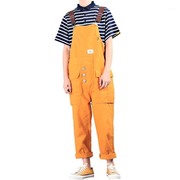 

men's pants overalls 2021 straight casual bib workwear japanese vintage retro multi-pocket jumpsuit yellow trousers s-5xl, Black