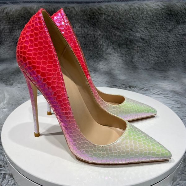 

2021 real p patent leather heels ladies pointed toe snake nude purple 1, Black