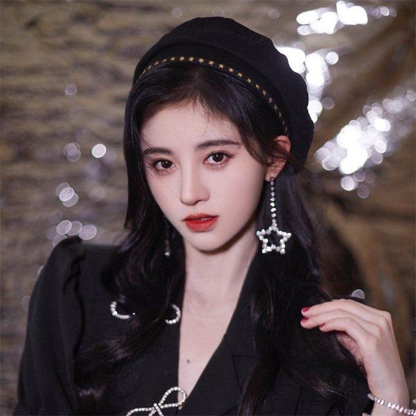

ju jingyi's star beret signature autumn and winter painter's hat zy, Blue;gray