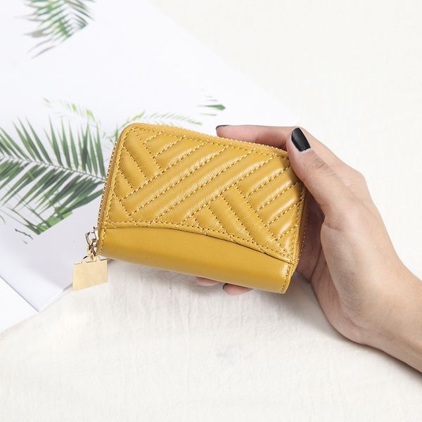 

70% off design hand 2021 new card female leather short sheepskin change bag lingge anti degaussing clip pqeo, Brown;gray