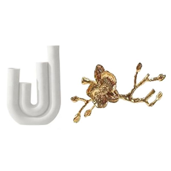 

pcs candle holder ceramic candlestick minimalist & 6 plum blossom branch design napkin rings