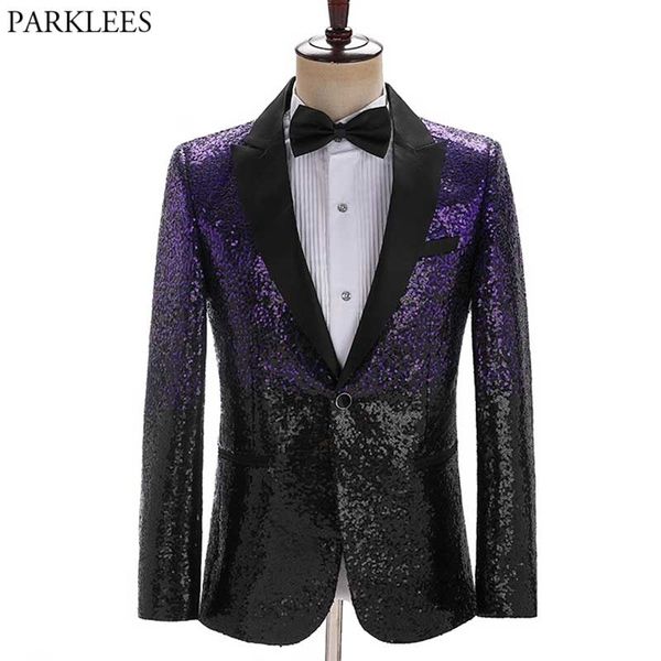 

stylish purple black sequin tuxedo blazer men brand laple one button suit jacket male party stage prom coustume homme 210522, White;black