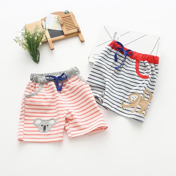 

trousers 2021 summer children's wear in striped five-point pants cotton embroidery elastic wais, Blue