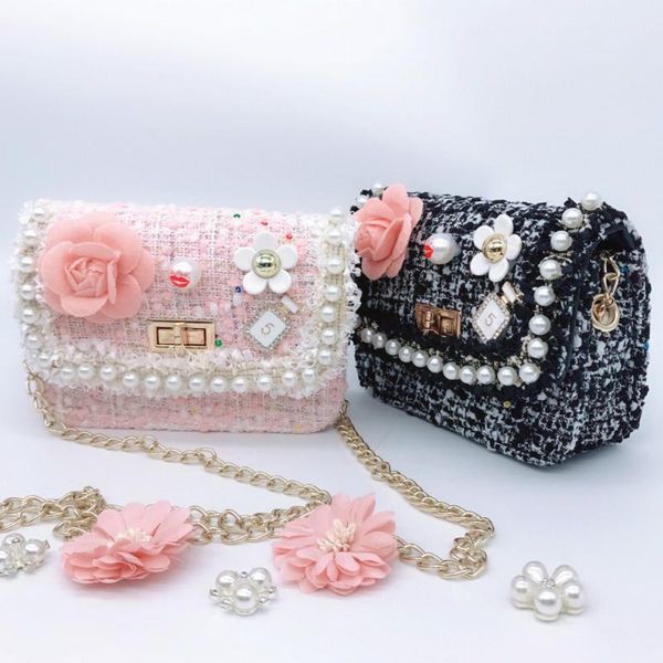 

backpacks girls mini chain crossbbody bags knitted floral pearl shoulder kids small phone pocket women
