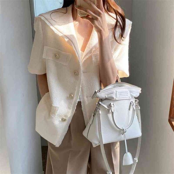 

women's suits & blazers all-match sailor collar woolen streetwear chic summer ol coats casual jackets stylish femme gentle sweet n, White;black