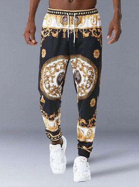

fashion boutique pants men's printed sports 2021 spring leggings, Black