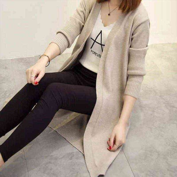 

Mid Length Cardigan Women Sweaters Long Sleeved Jacket Autumn Winter Womens Solid Color Large Size, White;black