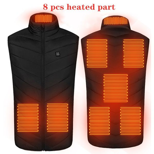 

men's vests 9 places heated vest men women usb jacket heating thermal clothing hunting winter black s-6xl, Black;white