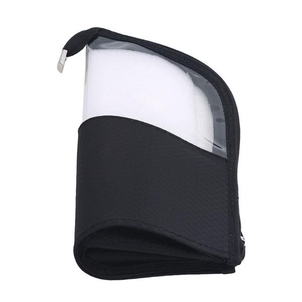 

hand holding semi-circular transparent waterproof toothbrush toothpaste cosmetic bag wash storage travel bags