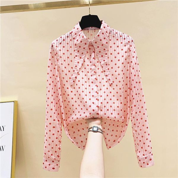 

women's blouses & shirts chiffon polka dor women summer 2021 slim fashion design office lady elegant outwear, White