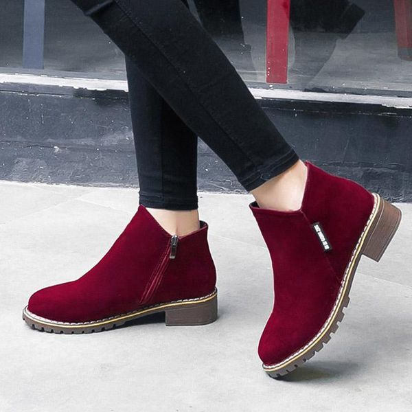 

boots women ankle black low heels booties 2021 autumn winter casual shoes faux suede ladies botas mujer plus size 8453g