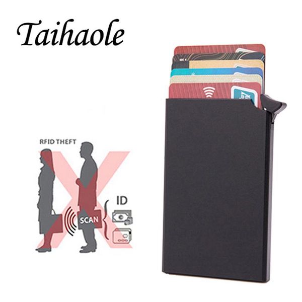 

card holders taihaole rfid anti-theft smart wallet thin id holder automatically solid metal bank business mini, Brown;gray