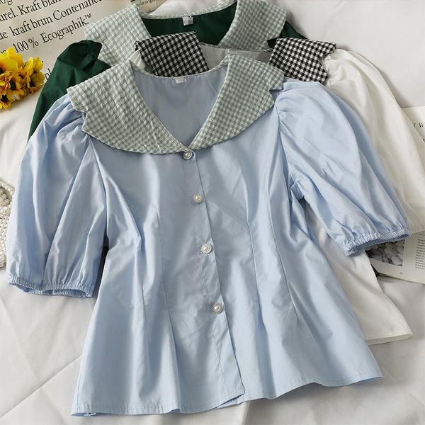 

women's blouses & shirts women fashion outdoor casual short sleeves blouse ladies ol sweet girls student elegant daily basic, White