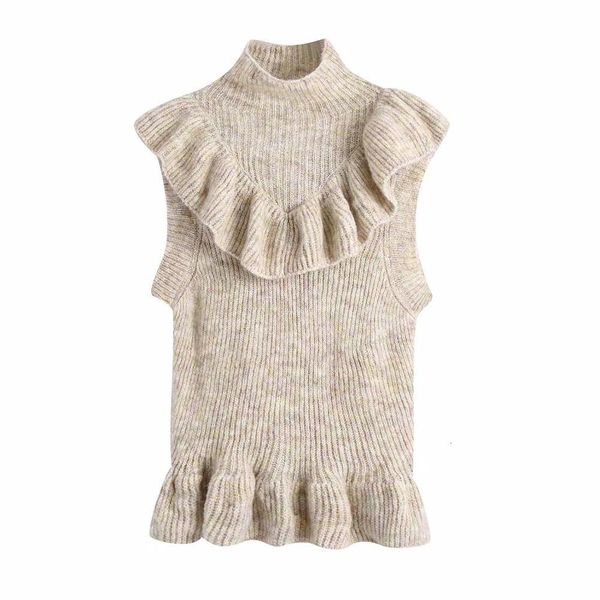 

sweaters women knit vest ruffled knitted high-neck sleeveless pullover casual fashion sweater, White;black