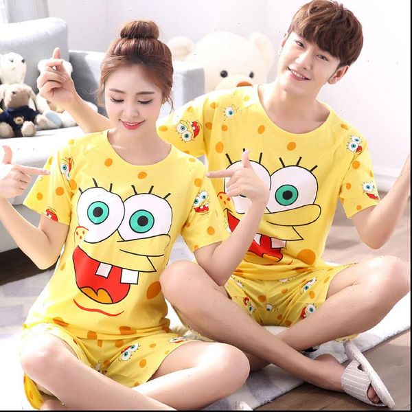 

pajamas summer thin cotton cartoon womens sleepwears pajama set love couple men pyjamas, Black;red