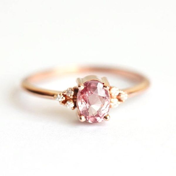 

wedding rings huitan romantic pink cubic zircon stone princess with rose gold color engagement accessories tiny delicate, Slivery;golden