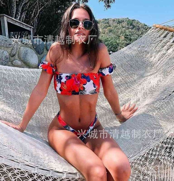 

2021 one shoulder bra small fresh bikini high waist swimsuit lady, White;black