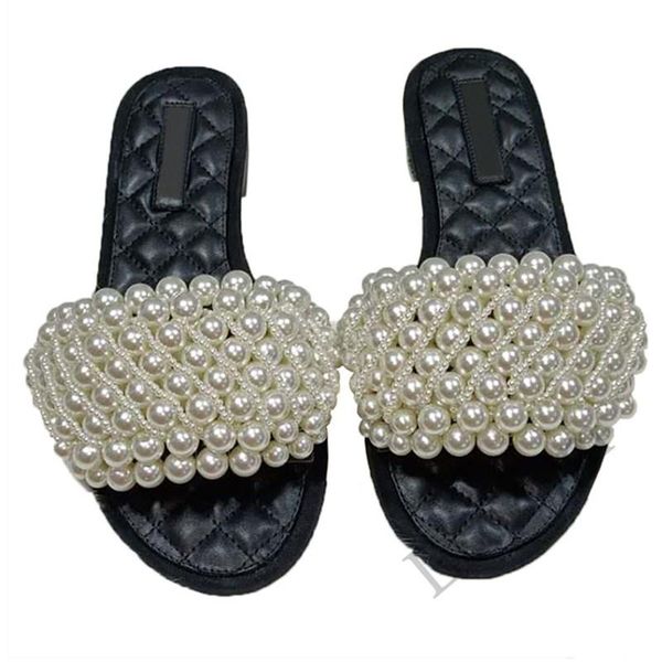 

est summer chic pearled slippers elegant lady dress sandals real leather vacation beach woman shoes handmade mujer, Black