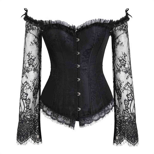 

luxury women's shapers court underwear women's perspective long sleeve lace corset top, Black;white