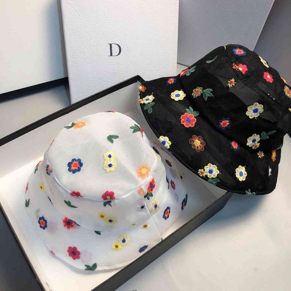

designer ins small fresh embroidery flower lace fisherman's hat, Black;white