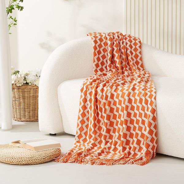

blankets nordic knitted sofa towel blanket striped wave line el bed and breakfast air conditioning cover
